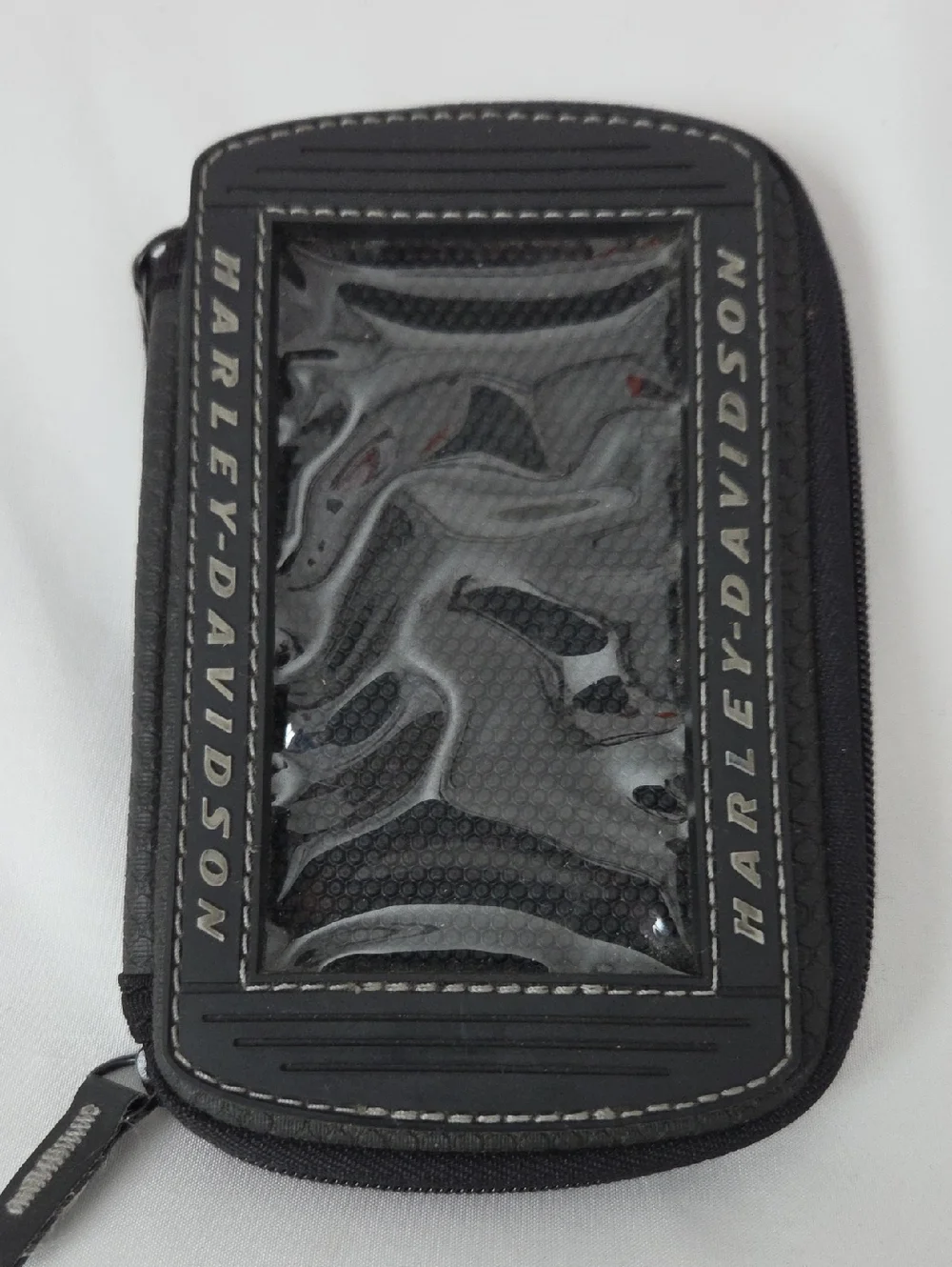 Harley-Davidson Black Zipper Phone Pouch with Clear Touch Window Magnetic Back
